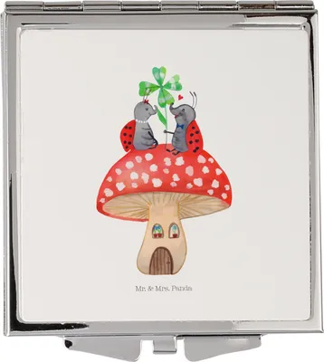 Produktbild von Mr. & Mrs. Panda Mini Spiegel Marienkäfer Fliegenpilz - Weiß - Geschenk, Klappbarer, Haus, Lustige Sprüche, Fleigenpilzhaus, Wohnung, Zuhause, Kosmetikspiegel, Kleiner