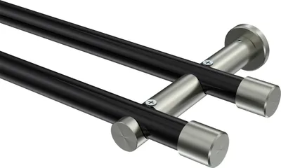 Produktbild von Interdeco Gardinenstange / Vorhangstange Schwarz / Edelstahl-Optik, Typ Platon Santo (Kappe) ohne Ringe, 20 mm Ø 2-läufig, 140 cm