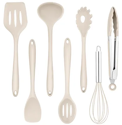 Küchenhelfer-Set, 7-teilig, Silikon, Kaki, antihaft