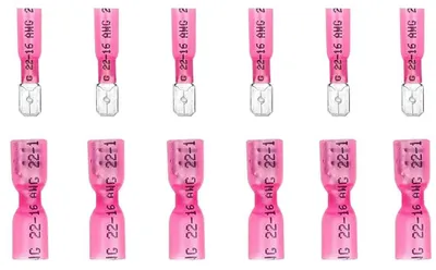 100 Stück Flachsteckhülsen, Crimpverbinder, 22-16 AWG, rot