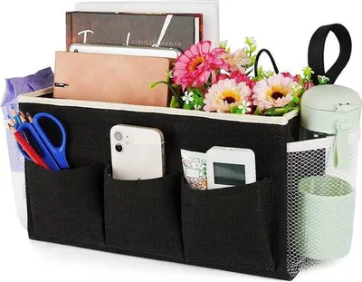 Produktbild von Schlafzimmer-Organizer, Hochbett, Bettbeutel, Hängertasche, Organizer für den Haushalt, Schule, Schlafsaal, Stockbett, Krankenhausbett, Kinderbett, Bettgestell (schwarz)