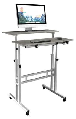 Image de Table de présentation mobile, réglable en hauteur de 67 à 115 cm, bureau informatique avec 3 étagères, en érable