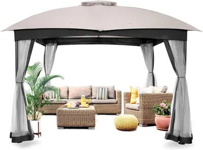 Produktbild von Pavillon, wasserdicht - 10 x 12 cm, grau - mit Moskitonetz - für Terrasse und Garten - Überdachung