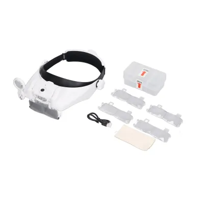 Image de Loupe de tête rechargeable avec éclairage LED et 4 lentilles de lunettes pour la lecture et les réparations