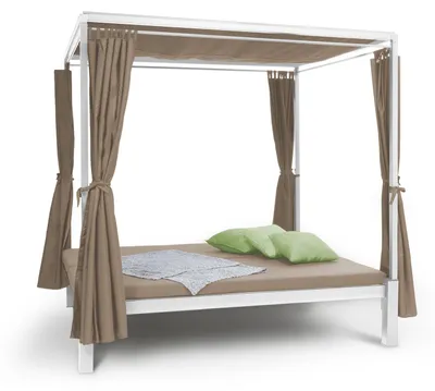 Produktbild von blumfeldt Senator Lounge Gartenliege - Doppel-Gartenliege , Lounge-Pavillon , 188 x 208 x 205 cm , 8 cm Polsterung , Sichtschutz-Vorhänge , wasserfest , Sonnendach , Stahlrahmen , max. 350 kg , Taupe