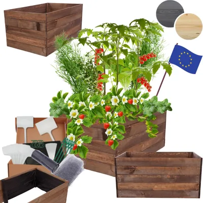 Produktbild von MODO24 Hochbeet Holz, Pflanzkasten, Massivholz, Kiefer, Kräuterbeet, Blumenkasten, Garten, Terrasse, 45x83x60 cm, Braun, ZP06