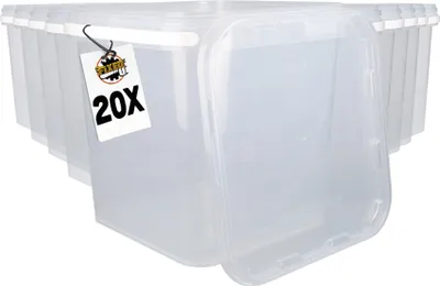 Produktbild von 20 Eimer mit Deckel 10,8l Transparent Eckig | Kunststoff Eimer Lebensmittelecht, luftdicht und stabil | Leer Eimer mit Griff und Deckel für Lebensmittel Chemie, 20 Stück