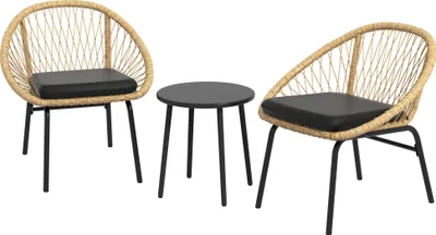 Produktbild von Rattan Terrassengarnitur, Gartenmöbel-Set, 2 Sessel & Tisch, Gelb