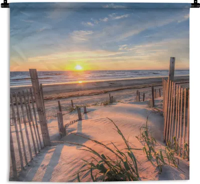 Produktbild von MuchoWow® Wandteppich Wandbehang Strand - Meer - Düne - Sonnenuntergang - Landschaft 120x120 cm Tapisserie Dekoration Wandtuch - Modern - Baumwollgewebe