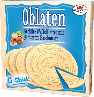 Produktbild von Dr Quendt Oblaten Haselnuss Waffelblätter mit Füllung 6 Stück 150g