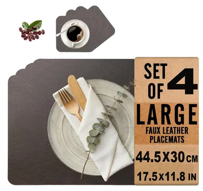 Platzsets, 4er-Set, PU-Leder, 43x30 cm, abwaschbar, rutschfest