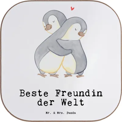 Produktbild von Mr. & Mrs. Panda Untersetzer Glas Pinguin Beste Freundin der Welt - Weiß - Geschenk, Tasse, Bff, Frau, Coaster, Geschenkidee, gläseruntersetzer, Holzuntersetzer, Spruch