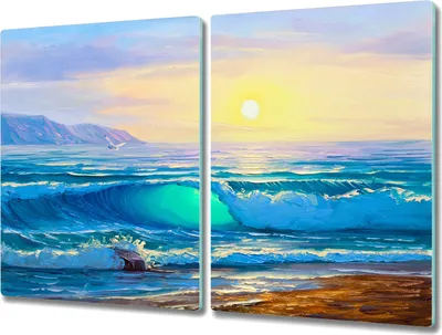 Produktbild von Coloray Schneidebrett Herdabdeckplatte 2x40x52 cm Kochplattenabdeckung Hackbrett Küchenbrett - Meereswellen Landschaft