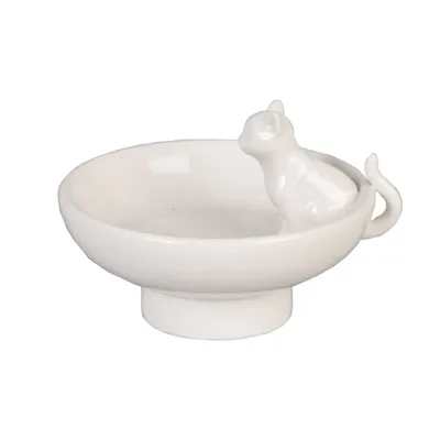 Produktbild von Clayre & Eef Schmuckschale Ø 8x6 cm Weiß Keramik Katze