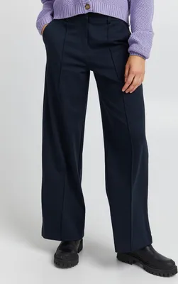 Image de ICHI IHKATE Pantalon en tissu stretch pour femmes Coupe droite avec coutures décoratives Passants de ceinture légèrement élastiques