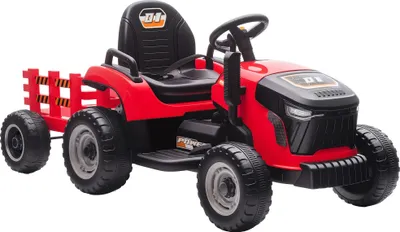 Image de Tracteur électrique pour enfants - Véhicule autoporté avec remorque - Batterie 12V - Remorque détachable - Télécommande 2,4G - 3-5 km/h - Musique & Klaxon - Pour 3-8 ans - Rouge