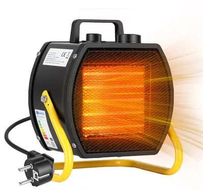 Image de Chauffage électrique Ikodm 3000 W, radiateur de chantier avec élément chauffant en céramique PTC, thermostat, 3 niveaux de puissance, pour atelier, garage, couleur noire/jaune