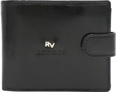 Produktbild von Rovicky | Großes Portemonnaie, mit Lederverschluss, für Männer, Naturleder, Schwarz, 12x9.5 cm