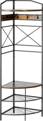 Produktbild von HOMCOM Eckgarderobe mit Bank und Schuhregal, Garderobenständer im Industrie-Stil mit Haken und Ablage, 50x50x183cm, Braun