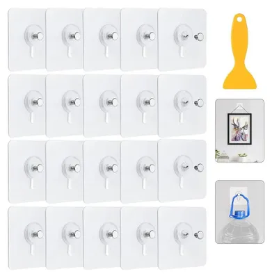 Produktbild von 80 Stück Bilderhaken Selbstklebend, Transparente Klebehaken für Bilderrahmen, Klebehaken Bilder Aufhängen Ohne Bohre, Bildaufhänger Selbstklebend für Bilder, Poster, Dekorative Gemälde, Fotos