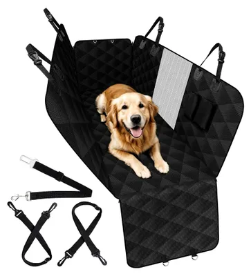Produktbild von Hundedecke für die Rückbank des Autos (143,5 × 134 cm), Autoschondecke für den Hund mit Seitenschutz und Sichtfenster, wasserdicht und kratzfest - Universelle Hundematte für das Auto (Schwarz)