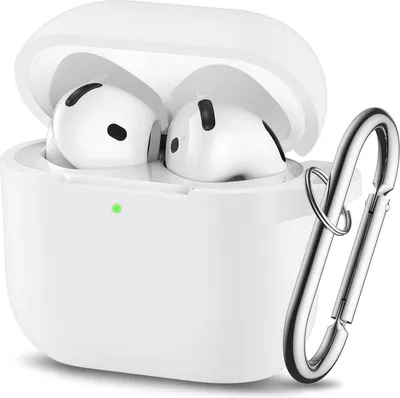 Obrázek produktu pro Obal na sluchátka AirPods 4 – silikonový obal – bílá barva – s karabinou pro připevnění na klíče