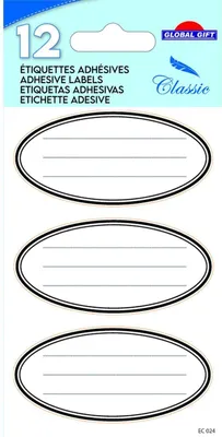 Produktbild von 12 Schuletiketten - Oval - Schwarz