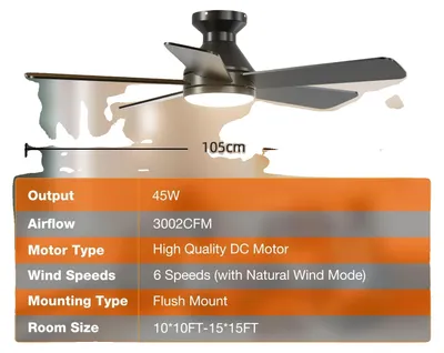 Obrázek produktu pro Stropní ventilátor, dálkové ovládání, 6 rychlostí, 42 palců, černý