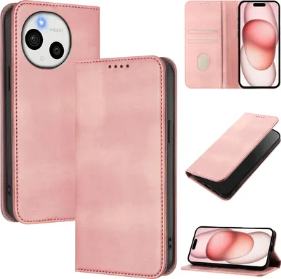Produktbild von Handyhülle für Sharp Aquos Sense 9 /SHG14/SH-53E, Vintage Leder RFID Schutz Kartenfach Standfunktion Magnetische Klapphülle Pink