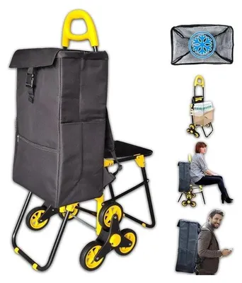 Immagine prodotto di Carrello spesa con vano refrigerante e sedile pieghevole, carrello spesa pieghevole con 3 ruote, 40 l