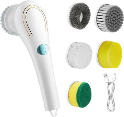 Image de Brosse de nettoyage électrique pour grill - Brosse de nettoyage sans fil - Nettoyage de barbecues - 5 têtes de rechange - 248 cm - Blanc