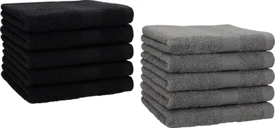 Produktbild von Betz 10 Stück Gästetücher 30x50 cm PREMIUM 100% Baumwolle Set  Farbe: schwarz und anthrazit