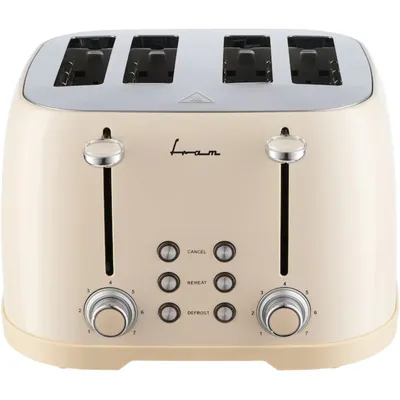 Produktbild von Fram Retro-Toaster mit 4 extra breiten Schlitzen - 7 Bräunungsstufen und Auftaufunktion - 1600W - Creme