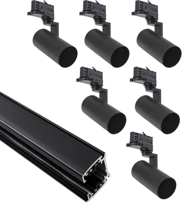 Image de Spectrum Système de rail triphasé Madara Mini Set Noir 3m + 6 x projecteurs max. 6 x 35W GU10 sans ampoules