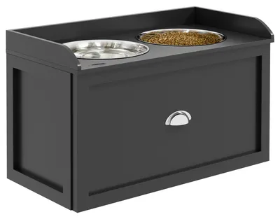 Produktbild von Futterstation, 2 Fressnäpfe je 2 Liter, Edelstahl, mit Schublade, für große Hunde, schwarz+silber, 60 x 30 x 36 cm