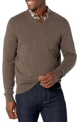 Productafbeelding van A. Essentials herenpullover met V-hals, katoen, normale pasvorm, bruin
