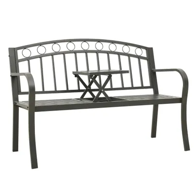 Produktbild von Gartenbank mit Tisch Grau 120 cm Stahl