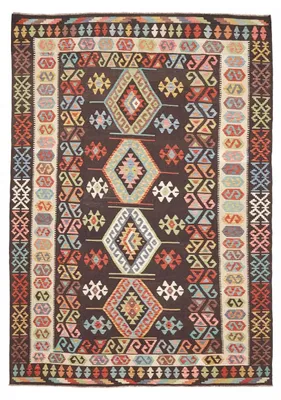 Produktbild von Kilim-Teppich KILIM 32, ethnisches Muster, Wolle, handgewebt, Pakistan, Schwarz