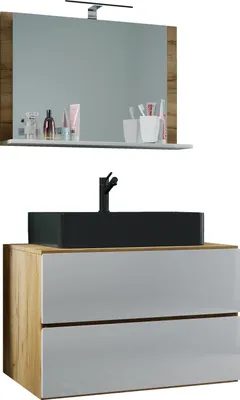 Immagine prodotto di 3 pz. lavabo lavabo | gabinetto lavabo larghezza 80 cm | set mobili bagno con cassetti specchio | Lendas M