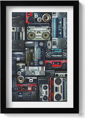 Produktbild von Musik - alter Ghettoblaster– Wandbild mit Rahmen – Gerahmtes Bild  – Wanddekoration – 20x30 cm – Schwarz