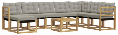 Produktbild von vidaXL Outdoor-Sofagarnitur mit Kissen 9 pcs Weiß und Hellgrau