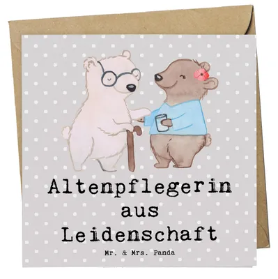Produktbild von Mr. & Mrs. Panda Grußkarte Altenpflegerin Leidenschaft - Grau Pastell - Geschenk, Lustig, Beruf, Witzig, doppelkarte, Klappkarte, Spruch, anlasskarte, Glückwunschkarte