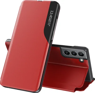Image de Etui pour Samsung Galaxy S22 5G, étui en cuirPolyuréthaneavec fenêtre et fonction stand rouge