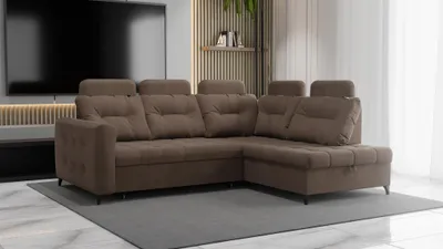 Productafbeelding van Eckbank, slaapbank, bank WENDIE, bekleding: stof, kleur: bruin, model: Ottomane, uitvoering: rechts