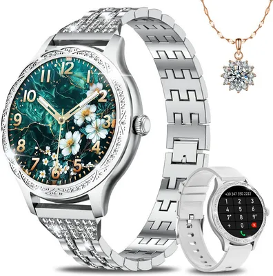 Produktbild von Smartwatch Damen mit Telefonfunktion,1.27" HD-Touchscreen Zoll,mitMenstruationszyklus/Herzfrequenz,für iOS Android, Halskette Damen
