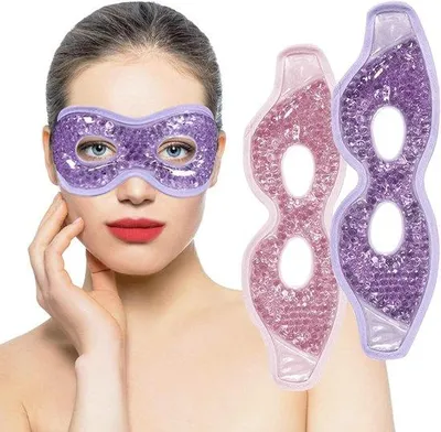 Productafbeelding van Set van 2 - Koelende oogmaskers met ooguitsparingen - Warm en koud kompresmasker voor het gezicht - Slaapmasker - Voor opgezwollen ogen en vochtophoping - Herbruikbaar - Lila en roze