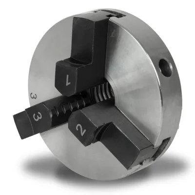 Produktbild von EBERTH Dreibackenfutter mit 80 mm Durchmesser, 3" 3-Backenfutter Selbstzentrierend, Anschluss-Gewinde 1" -8 TPI, Inkl. Spannwerkzeug