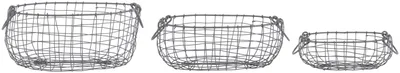 Produktbild von Ablagekörbe mit Griffen - 3er Set - verzinkter Stahl - oval - grau
