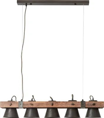 Produktbild von BRILLIANT Pendelleuchte Plow |  5-flammige vintage Deckenleuchte | schwarz stahl/holz |  5x E27 max. 10W | IP20