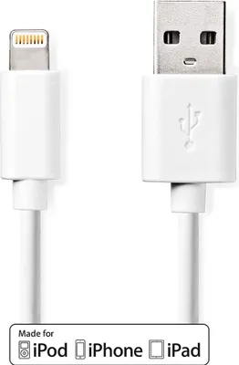 Obrázek produktu pro Lightning kabel | USB 2.0 | Apple Lightning, 8pin | USB-A samec | 480 Mbps | Poniklovaný | 2,00 m | Kulatý | PVC | Bílá | Box